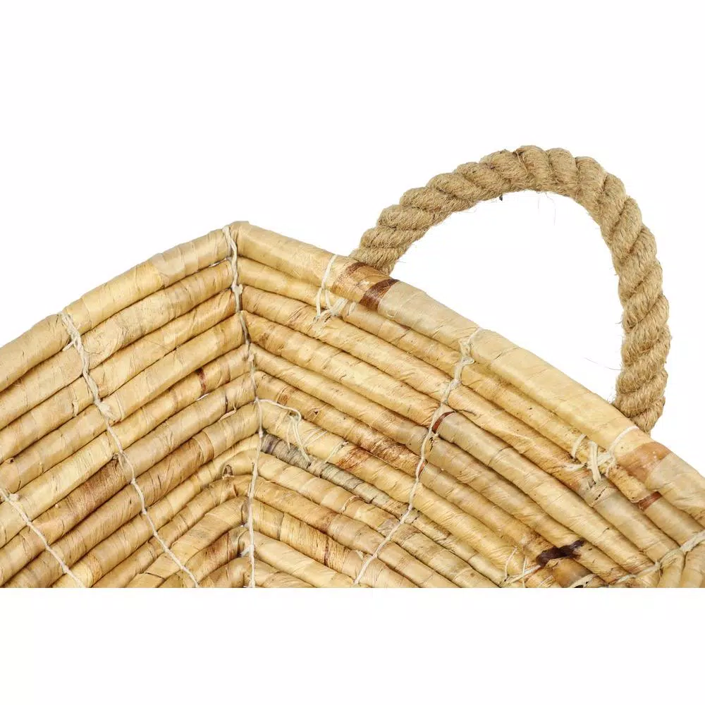 LITTON LANE Soft Gray Water Hyacinth and Seagrass Wicker Decorative Tray Set of 3 with Handles