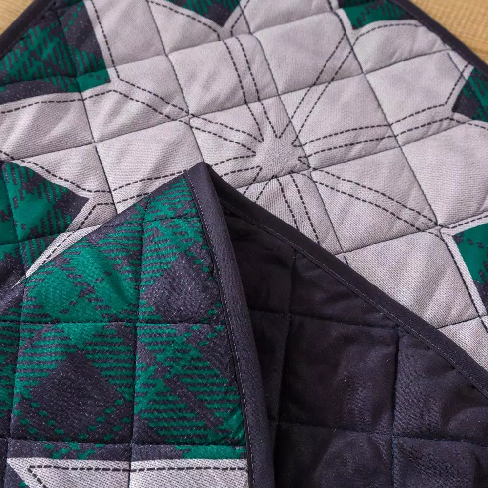 Country Living 48 in. Christmas Carol Plaid and Star Quilted Tree Skirt, Navy and Green