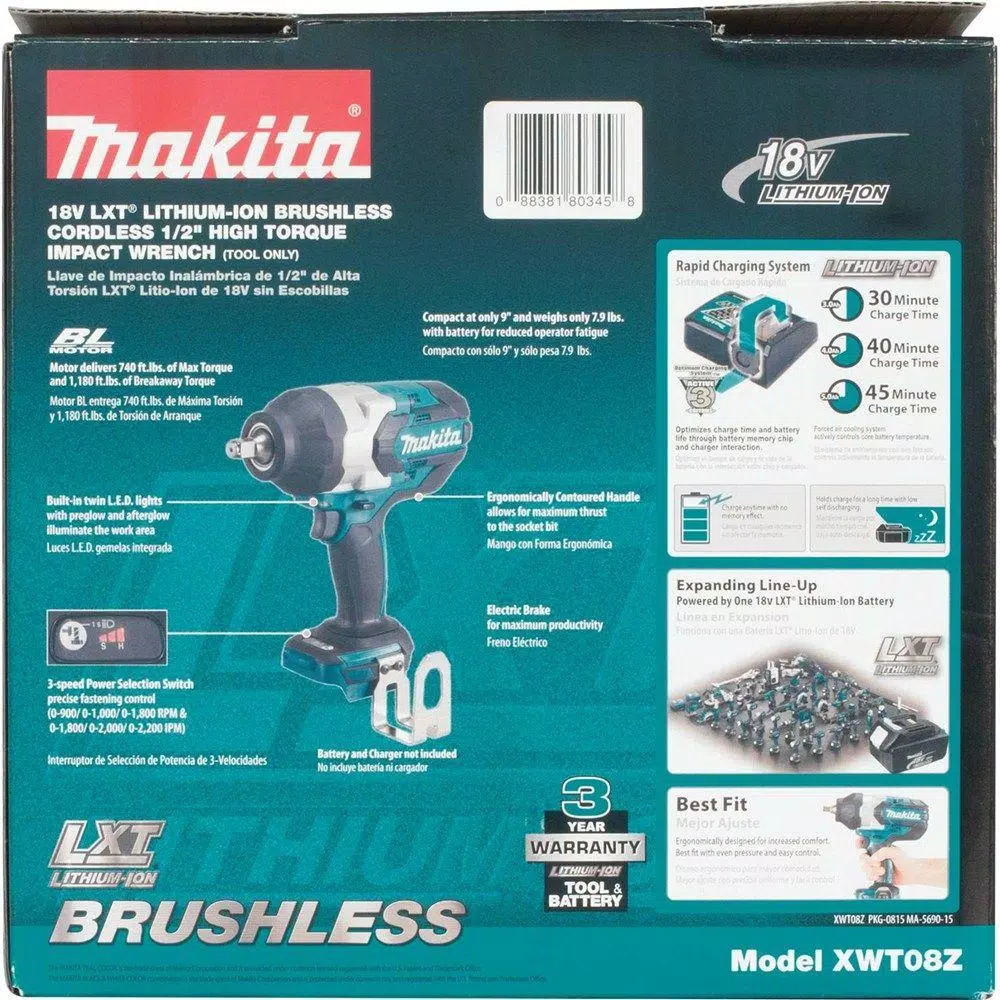 Makita 18V LXT Brushless 1/2 in. High Torque 3-Speed Impact Wrench (Tool-Only)