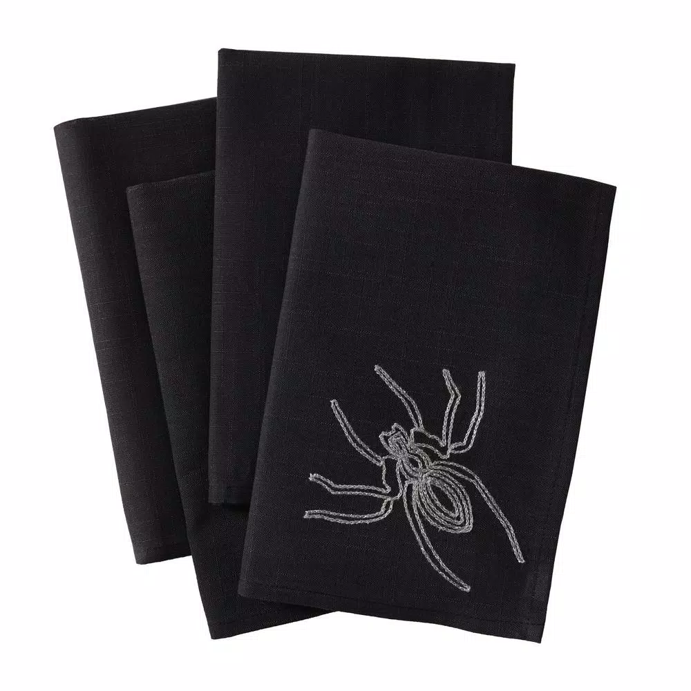 Xia Home Fashions Halloween Spider Web Embroidered Napkins, Black (Set of 4)