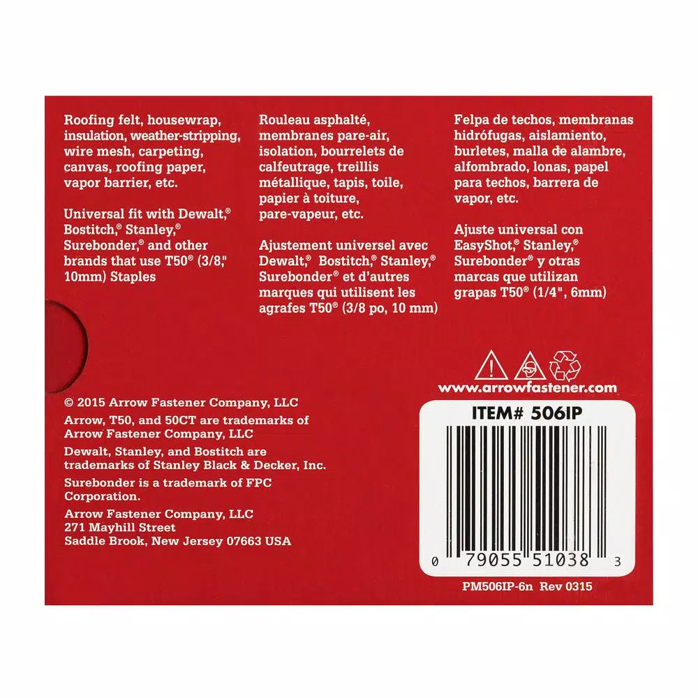 Arrow T50 3/8 in. Leg x 3/8 in. Crown Galvanized Steel Staples, 5000-Pack