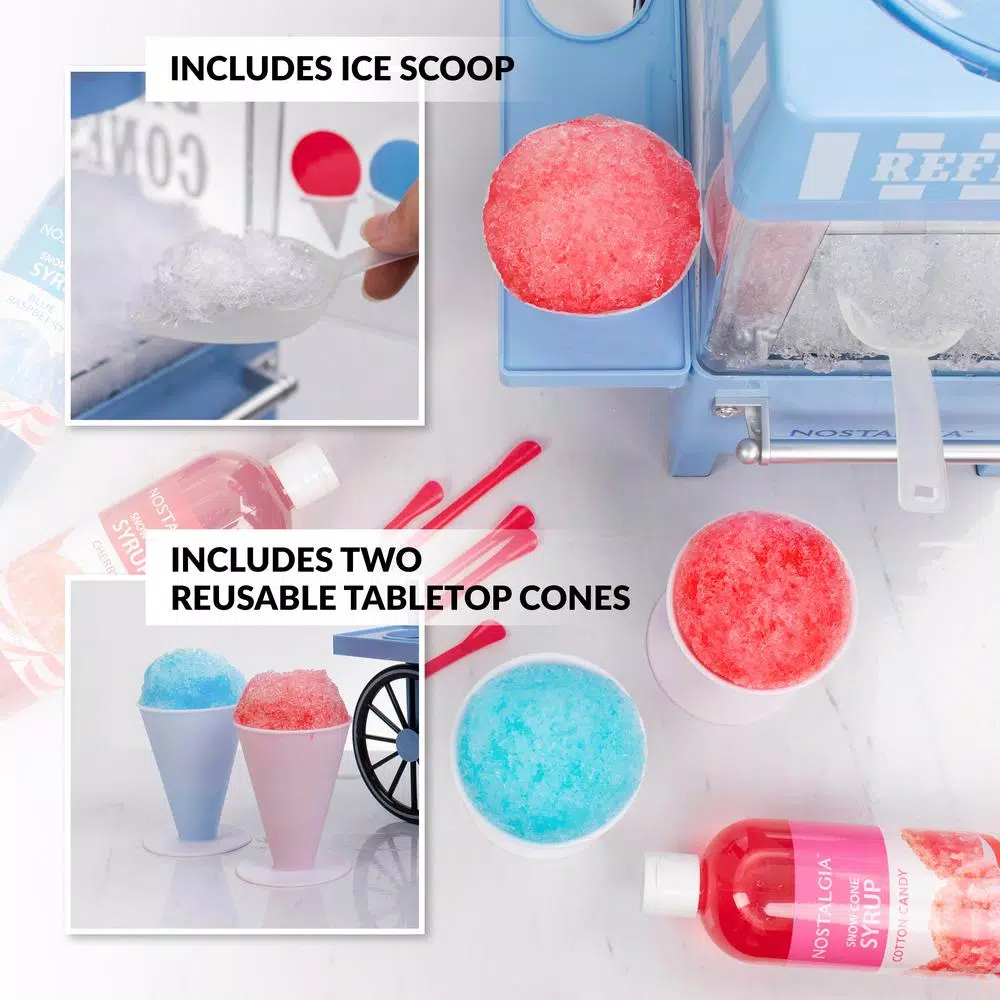 Nostalgia Vintage 160 oz. Snow Cone Maker in Blue with Reusable Cones and Ice Scoop