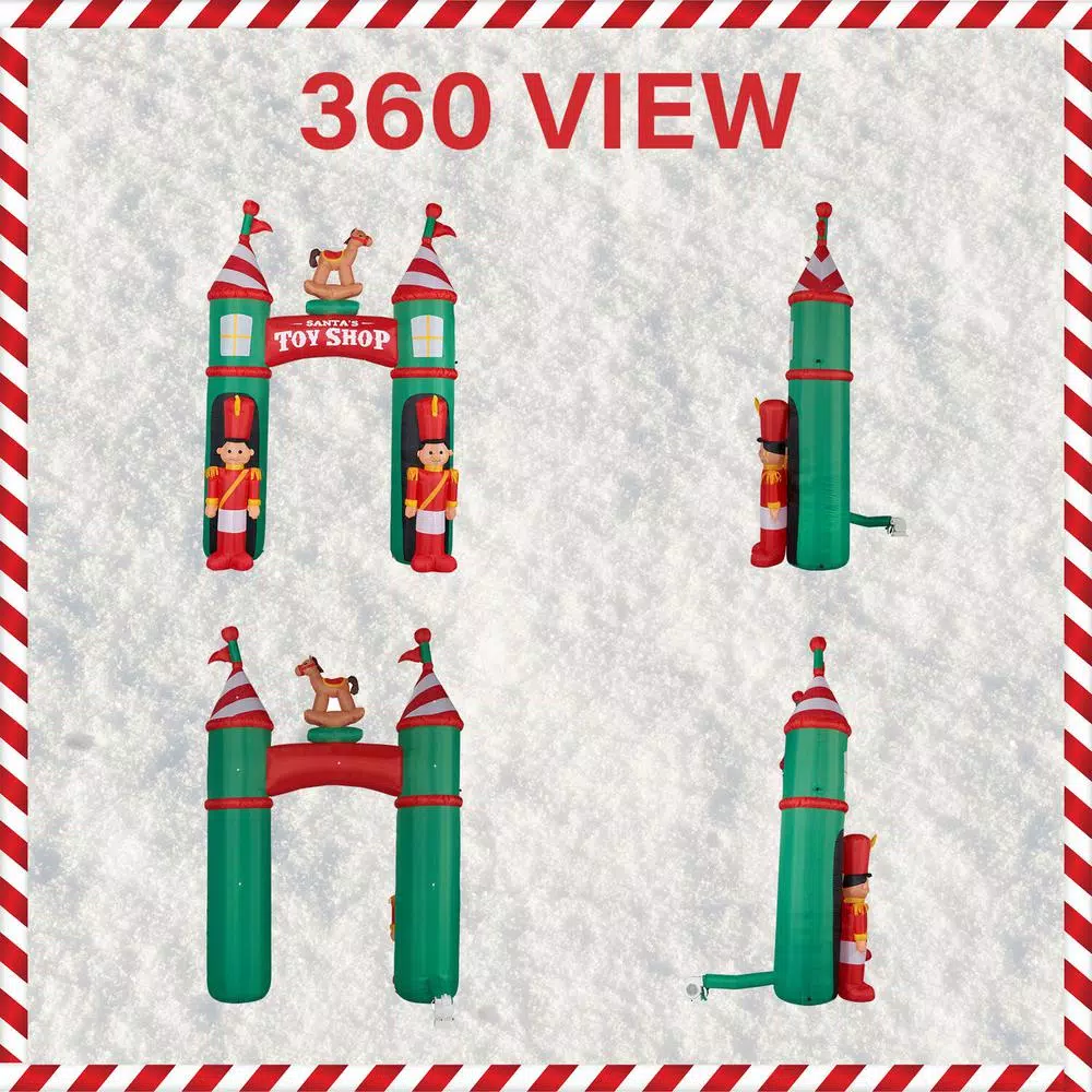 Fraser Hill Farm 10 ft. Santa's Toy Shop Archway Inflatable with White Lights