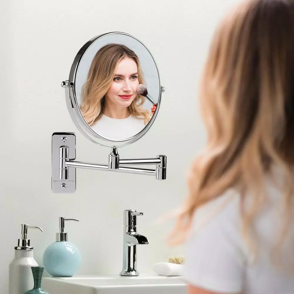 Ovente Wall Mounted Dual-Sided Makeup Mirror, 1x/10x Magnification, Polished Chrome