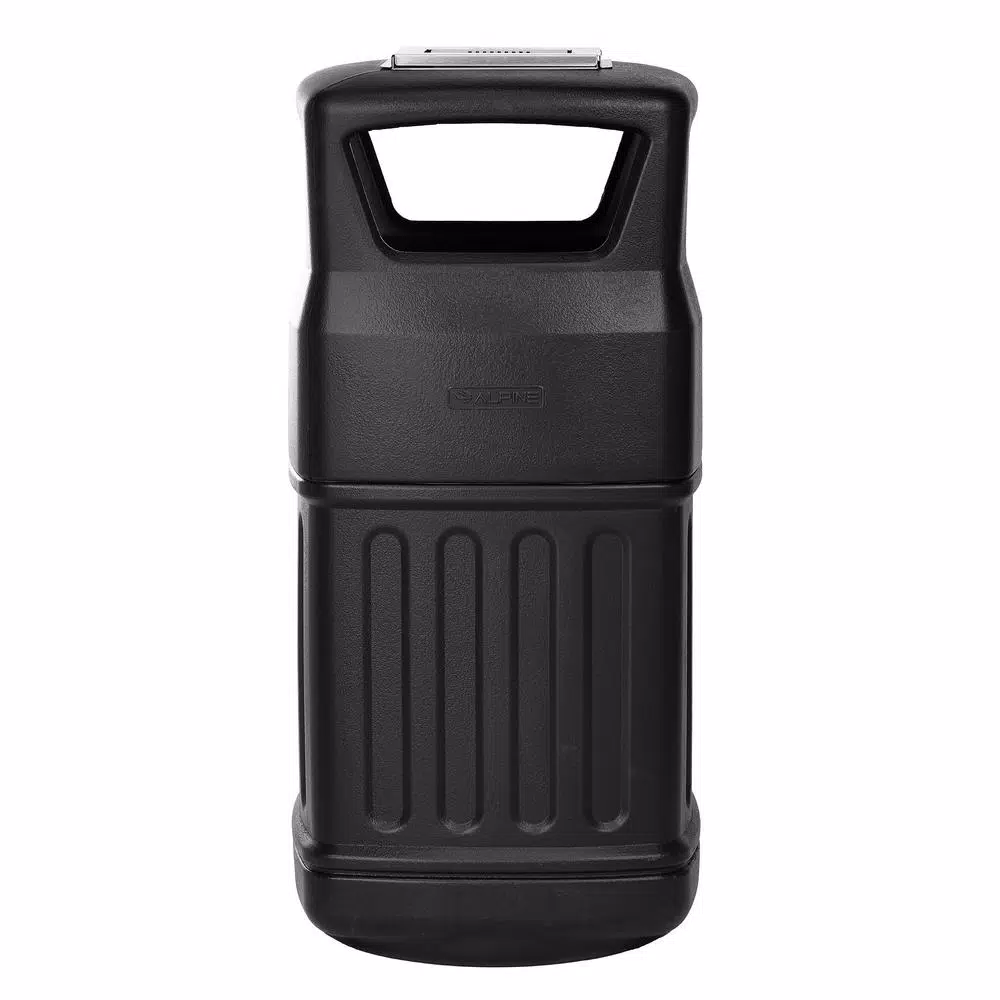Alpine Industries 16 Gal. Black Commercial Trash Can with Dome Ashtray Lid