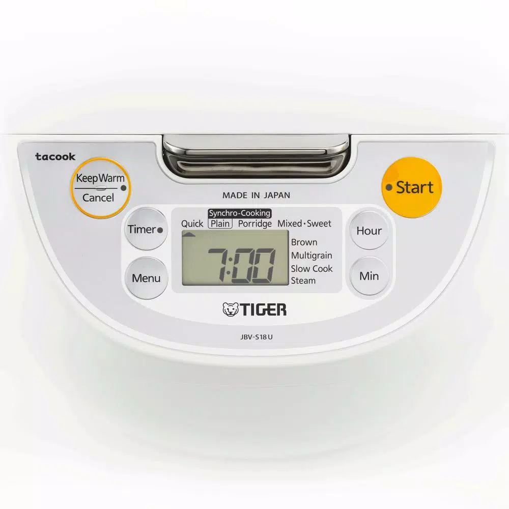 Tiger JBV-S 10-Cup Micom Rice Cooker with Tacook Cooking Plate, Slow Cooker & Steamer, White