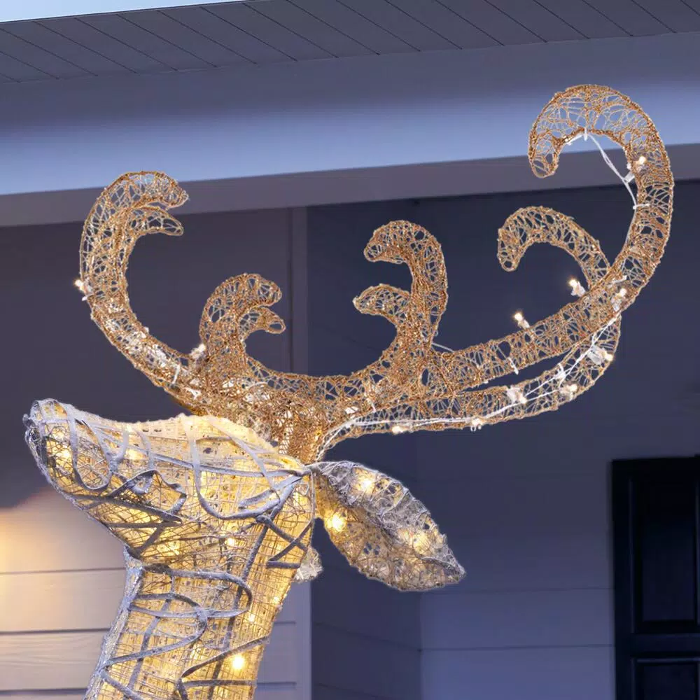 Home Accents Holiday 84 in. Warm White 240-Light LED Jumping Deer Yard Decoration