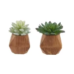 Flora Bunda Set of 2 Faux Succulents in Hand-Crafted Geometric Wood Planters, 4.5 in. thumbnail 1
