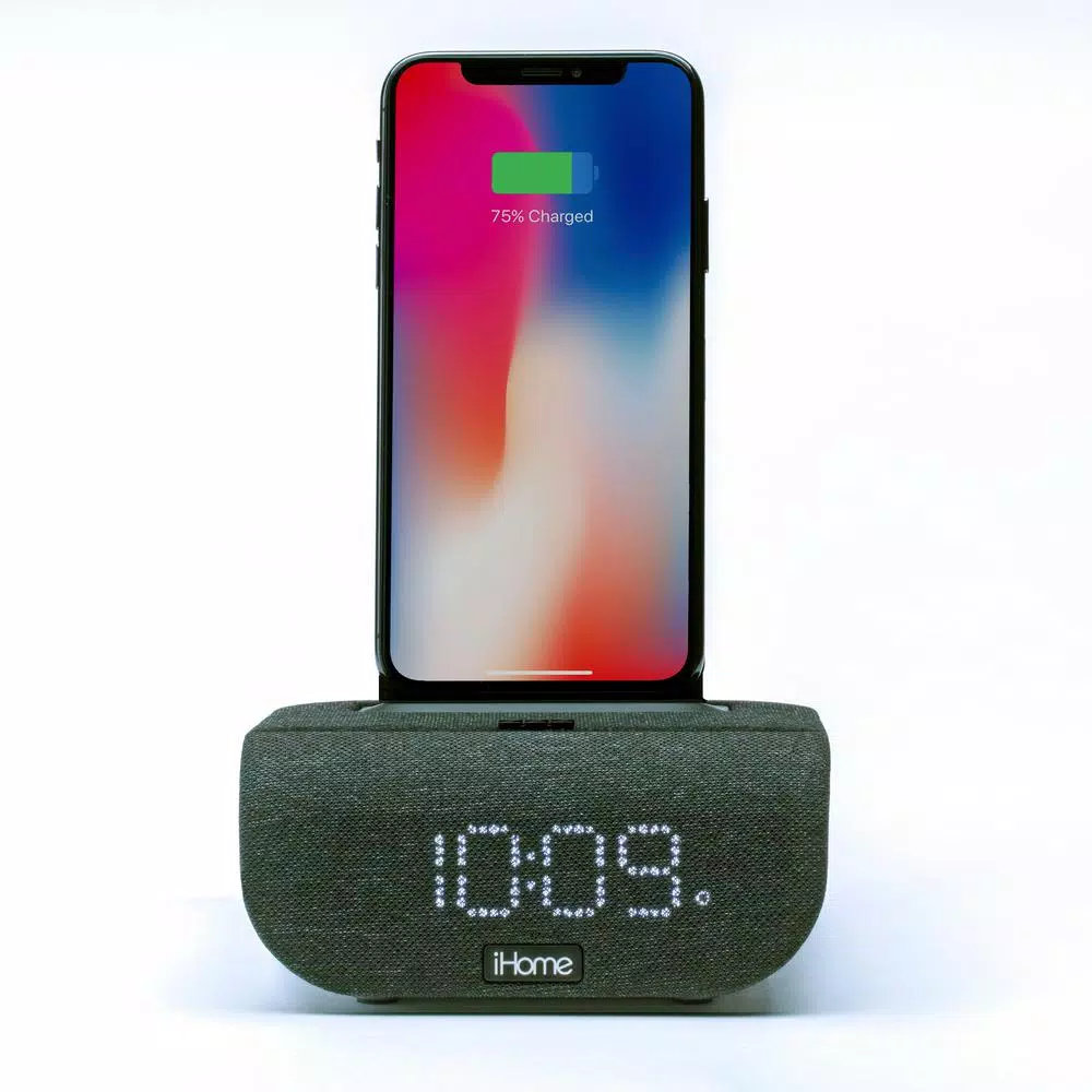 iHome TIMEBASE iBTW20B Bluetooth Alarm Clock with Wireless Qi Charging and USB Port