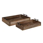 Kate and Laurel Bayport Brown Decorative Nested Wooden Tray Set of 2 - Farmhouse Style thumbnail 1