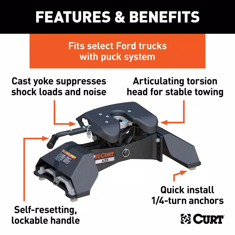 CURT A25 5th Wheel Hitch with Ford OEM Puck System Legs, 25K GTW
