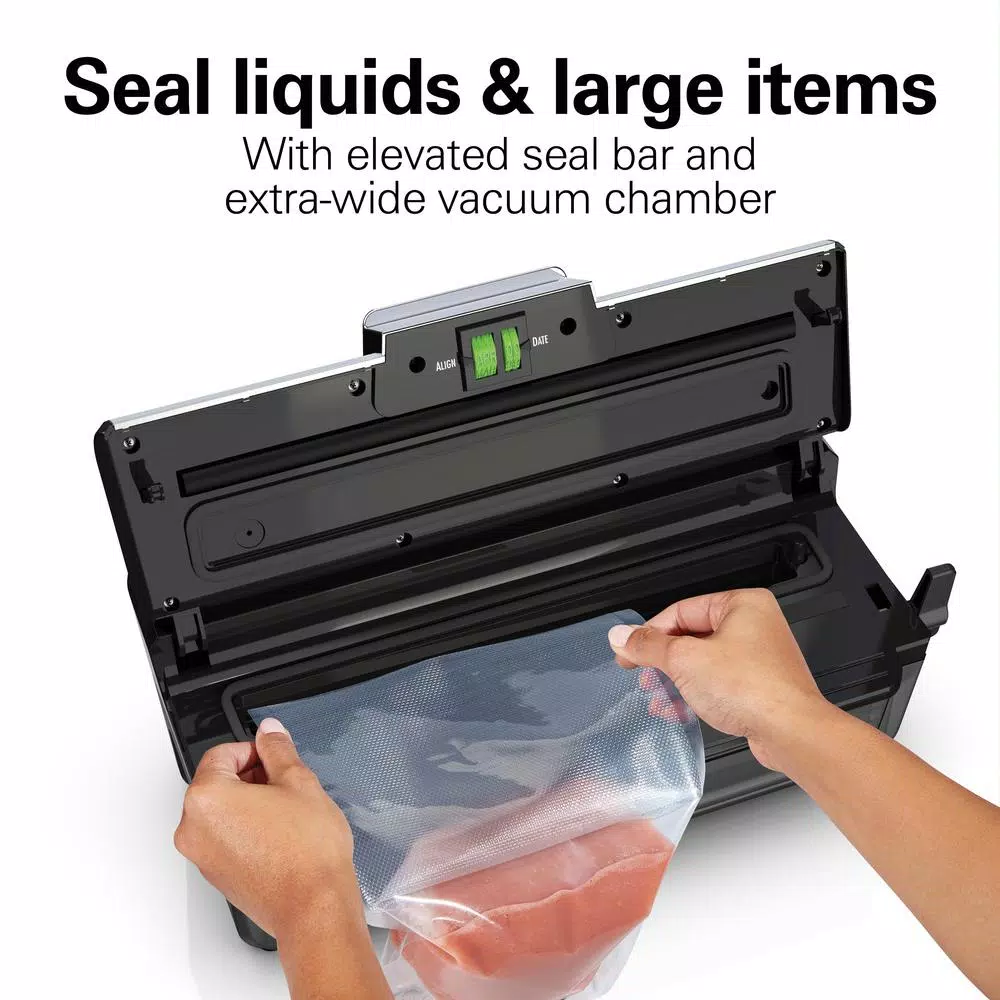 Hamilton Beach NutriFresh Vacuum Sealer with Liquid Sealing, Date Coder, and Starter Kit - Black/Silver