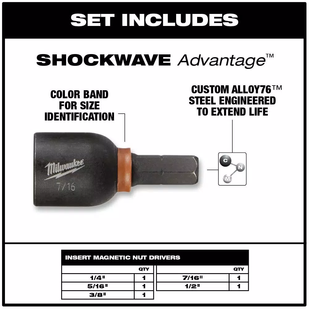 Milwaukee SHOCKWAVE Impact Duty Insert Magnetic Nut Driver Set, 5-Piece