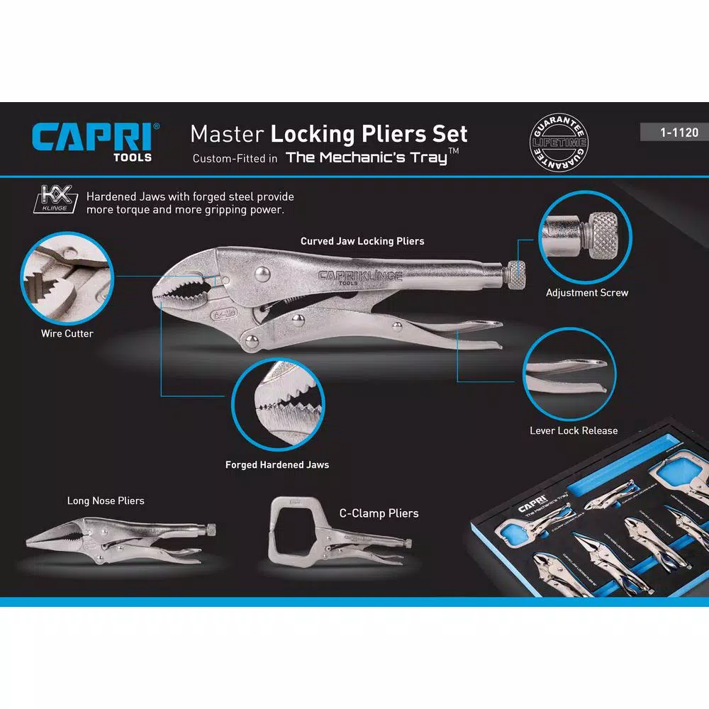 Capri Tools Klinge 7-Piece Locking Pliers Set with Capri Tools Mechanic's Tray