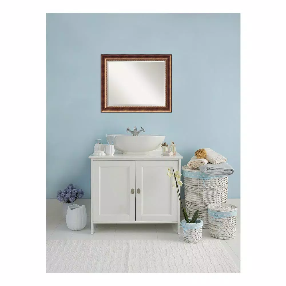 Amanti Art Manhattan 33.5 in. W x 27.5 in. H Rectangular Beveled Edge Wood Bathroom Vanity Mirror, Burnished Bronze