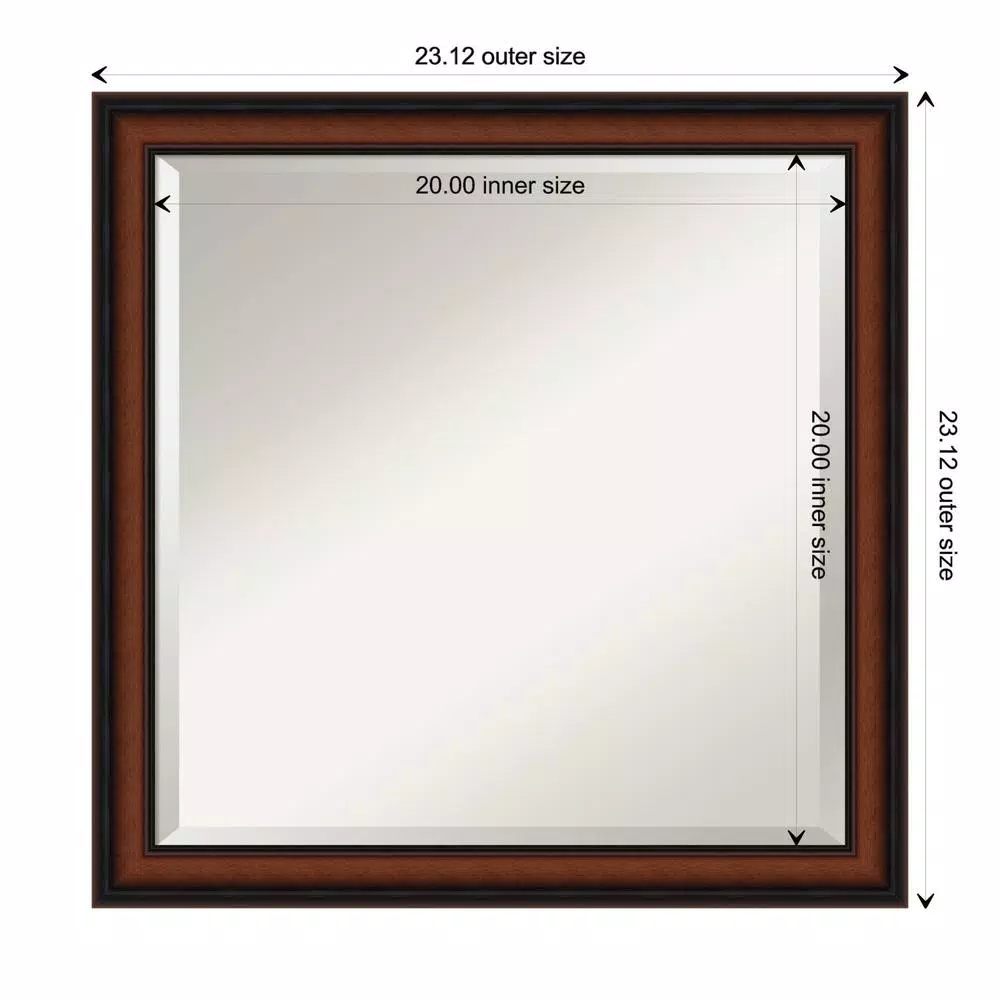 Amanti Art Cyprus 23 in. W x 23.12 in. H Square Beveled Edge Wood Bathroom Vanity Mirror, Dark Brown Walnut