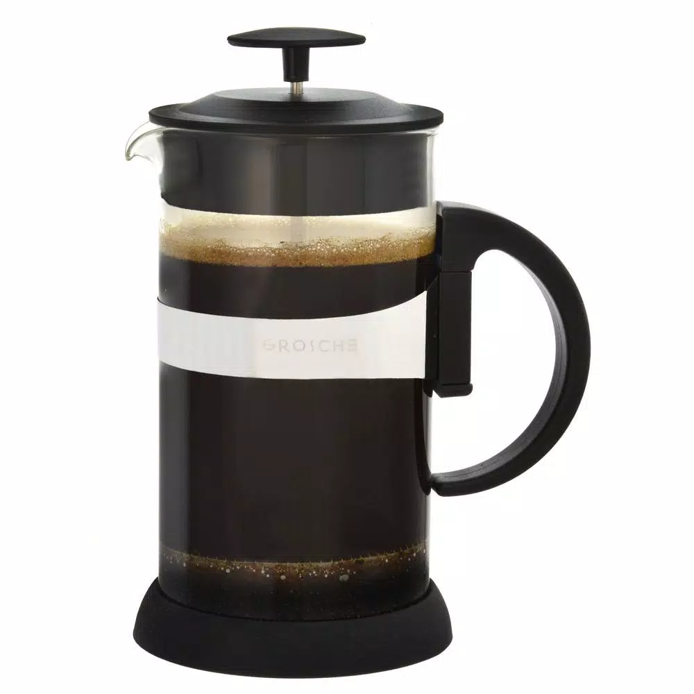 GROSCHE Zurich 3-Cup French Press, 24 oz Borosilicate Glass Coffee and Tea Maker, Black