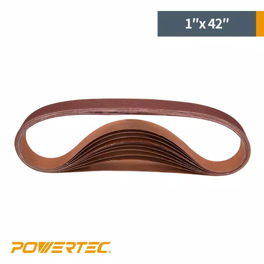 POWERTEC 1 in. x 42 in. 240 Grit Aluminum Oxide Sanding Belt (10-Pack)