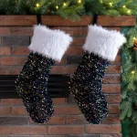 Glitzhome 21 in. Navy Blue Sequin Christmas Stocking with White Faux Fur Cuff (2-Pack) thumbnail 5
