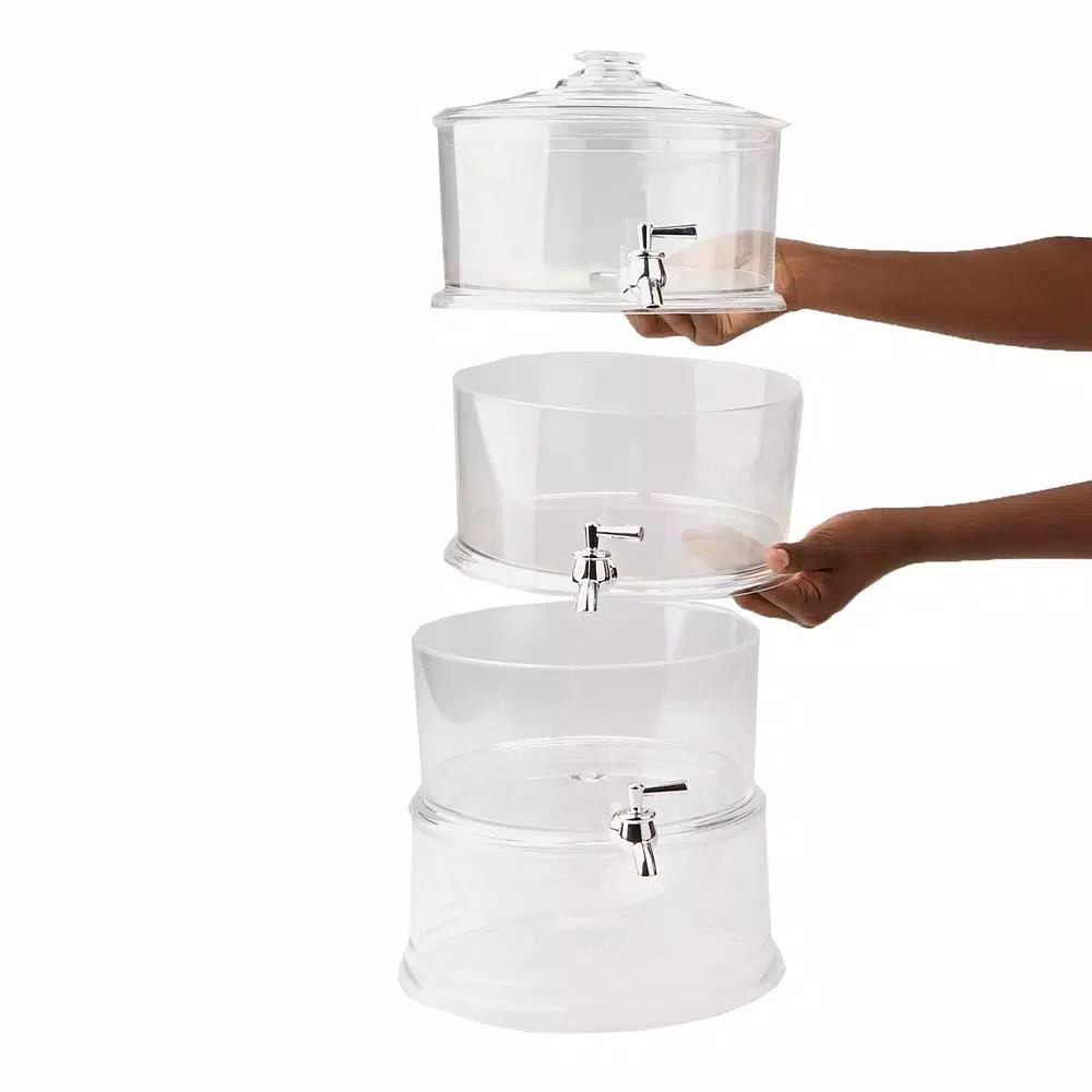 Mind Reader 3-Tier Stackable Beverage Dispenser, 3 Gallon Clear Plastic Drink Holder with Ice Compartment