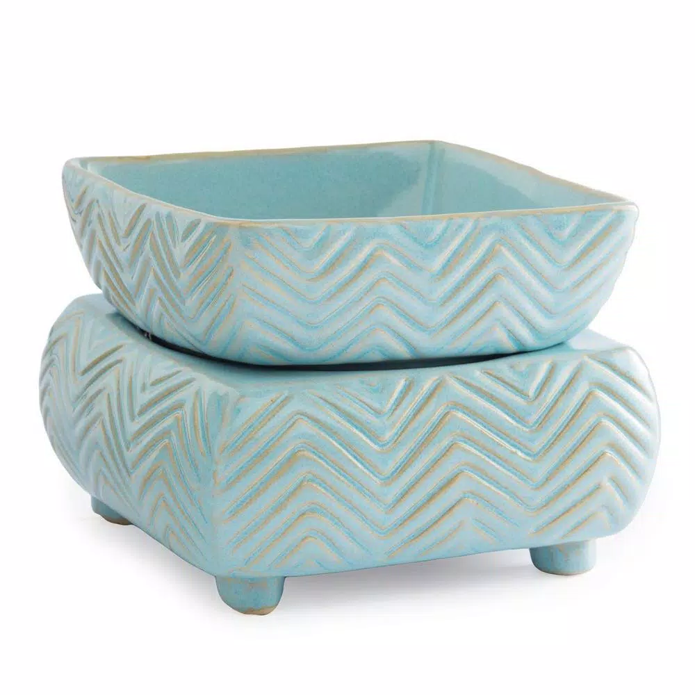 Candle Warmers Etc 5.2 in. Chevron 2-in-1 Classic Fragrance Warmer - Sky Blue Reactive Glaze