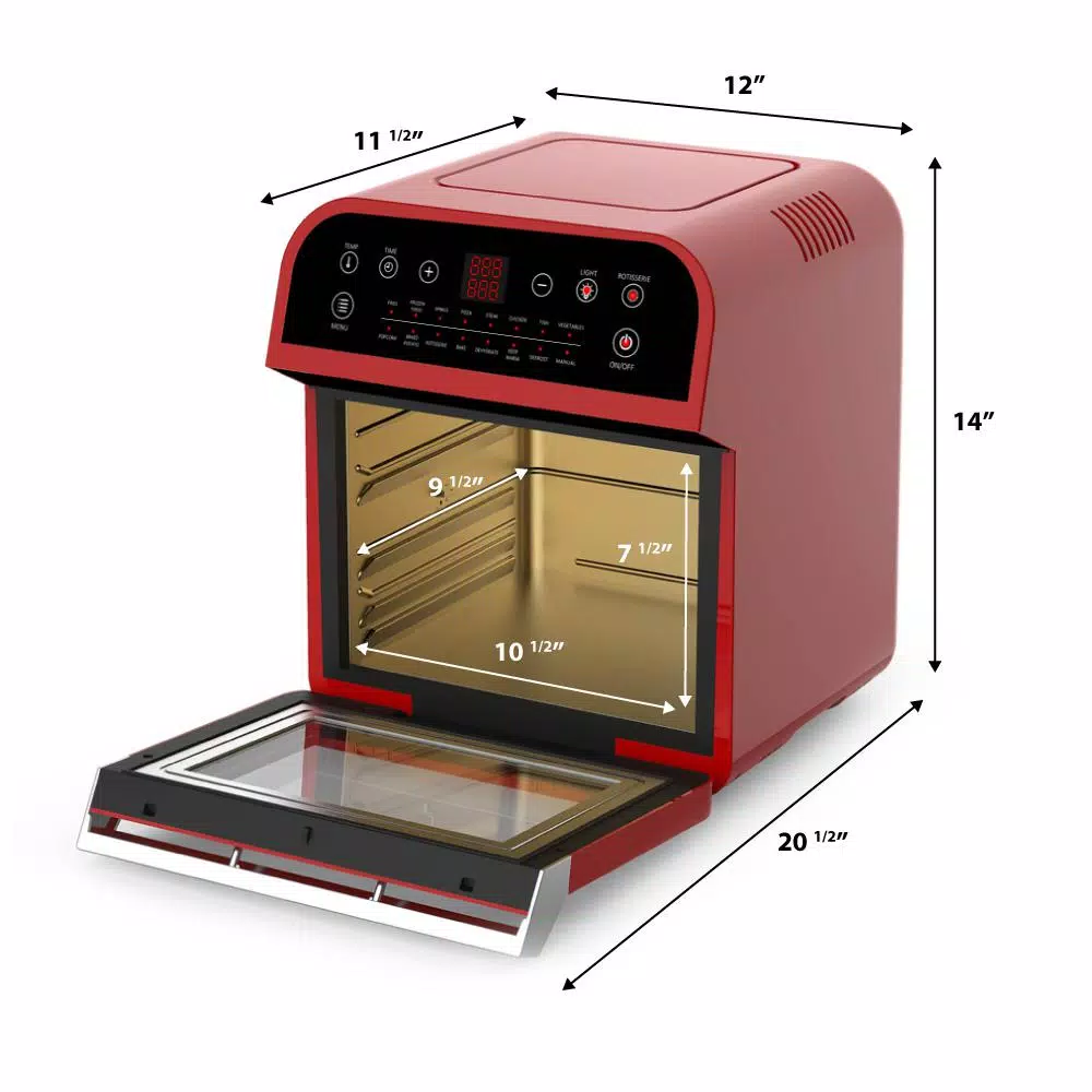 GoWISE USA 1600W Red Air Fryer Oven with Rotisserie, 12.7 Qt. Electric Programmable Countertop Oven