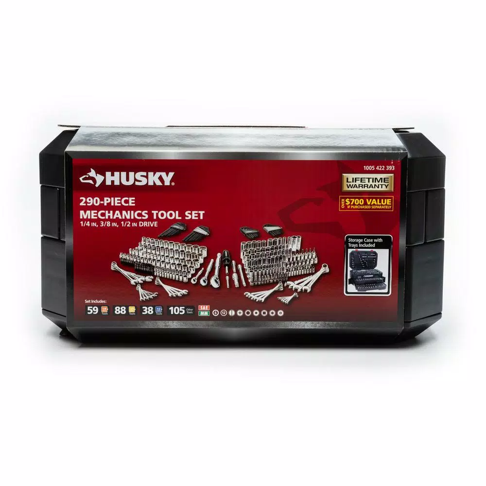 Husky 290-Piece Mechanics Tool Set with 1/4 in., 3/8 in., and 1/2 in. Drive