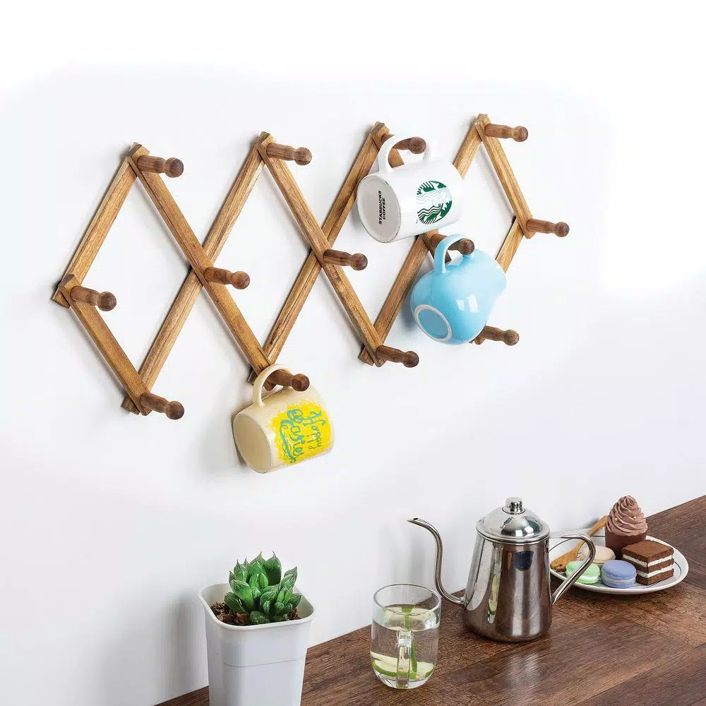 Ironwood Acacia Wood Expandable Accordion Peg Rack