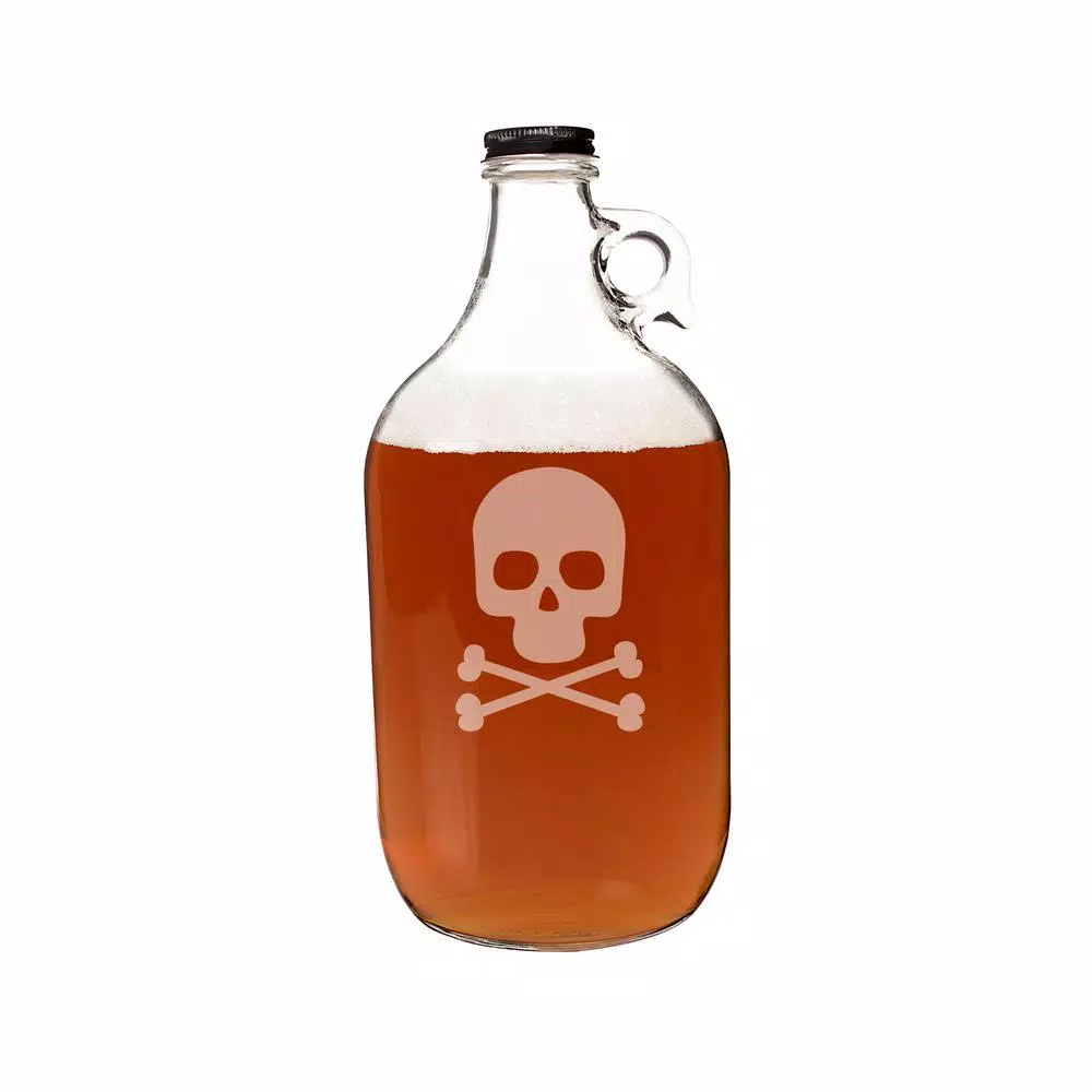 Cathy's Concepts 10.44 in. Skull and Crossbones Glass Craft Beer Growler, 64 oz.