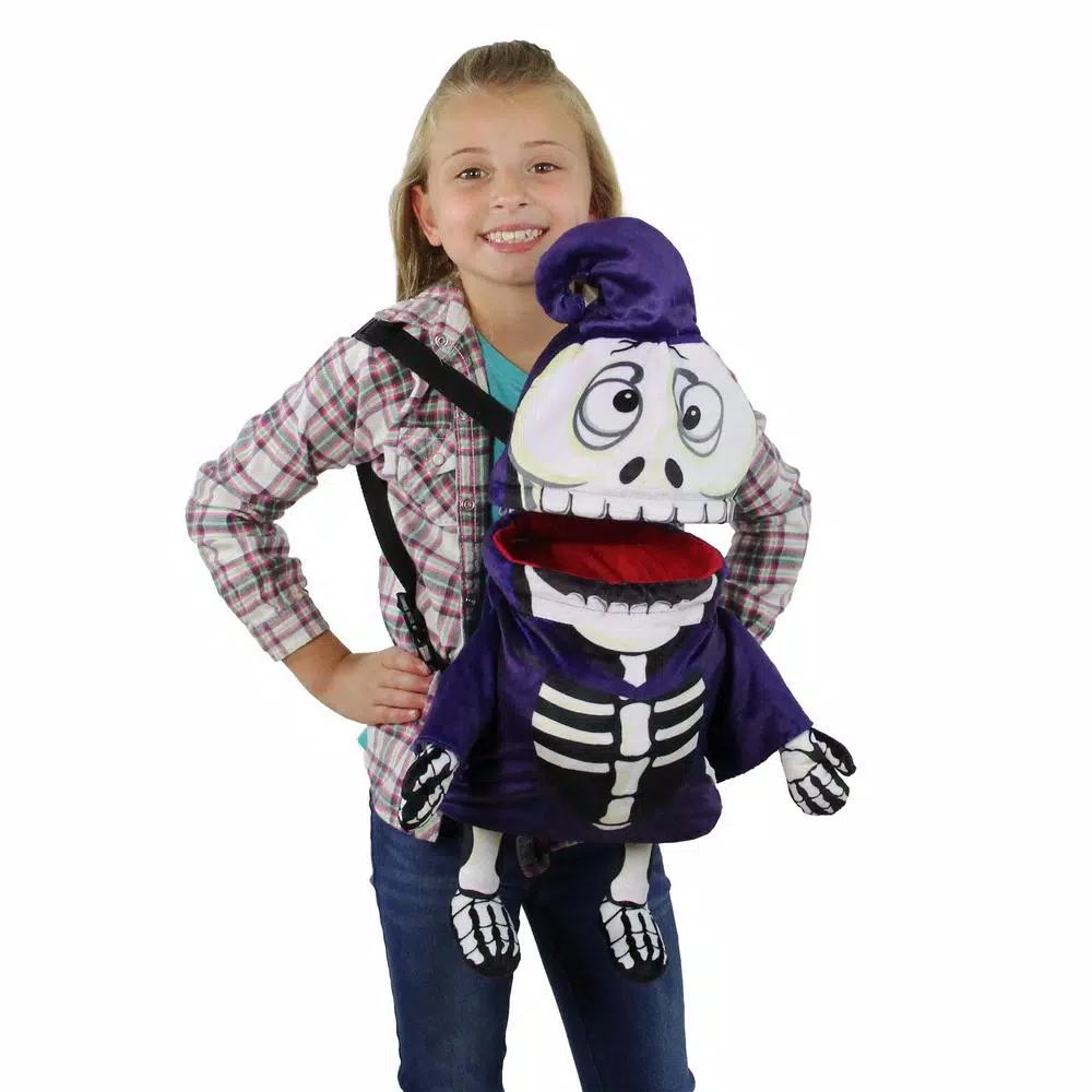 Northlight 24 in. Animated Musical Skeleton Halloween Trick or Treat Bag - Plush Candy Backpack