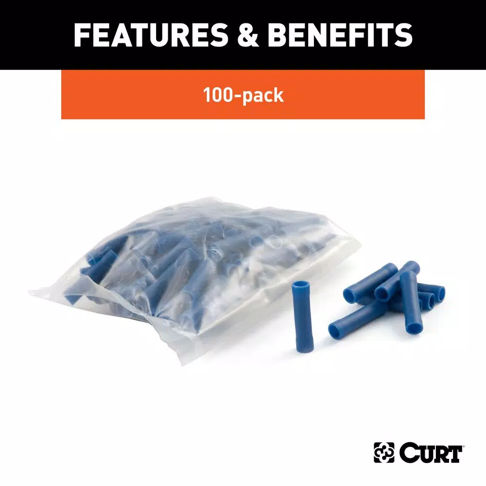 CURT Butt Connectors, 16-14 Gauge Wire, Blue, 100-Pack