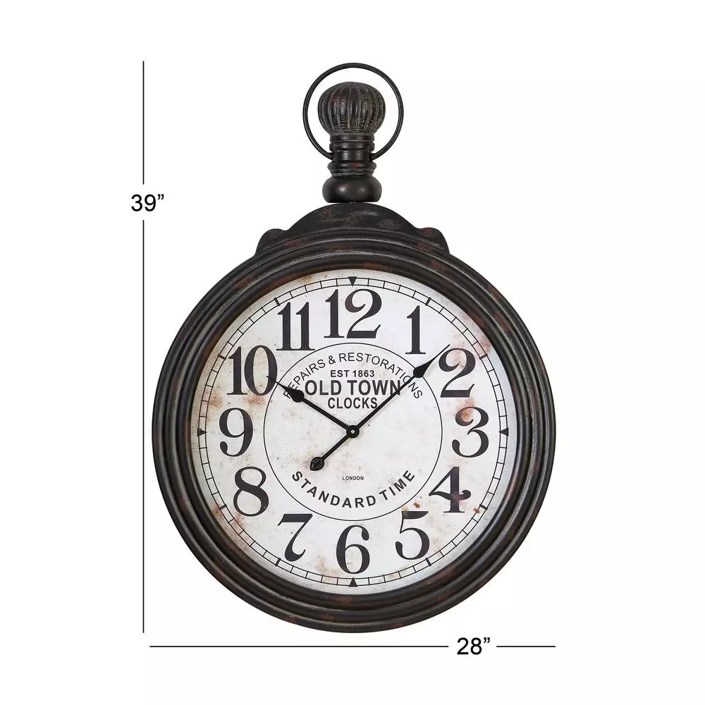 LITTON LANE 39 in. Vintage Wood Wall Clock with Ebony Finish and Distressed White Dial