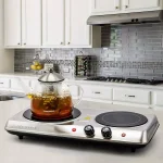Ovente 1700W Double Electric Hot Plate, Infrared Glass Cooktop with 2 Burners, Silver thumbnail 5