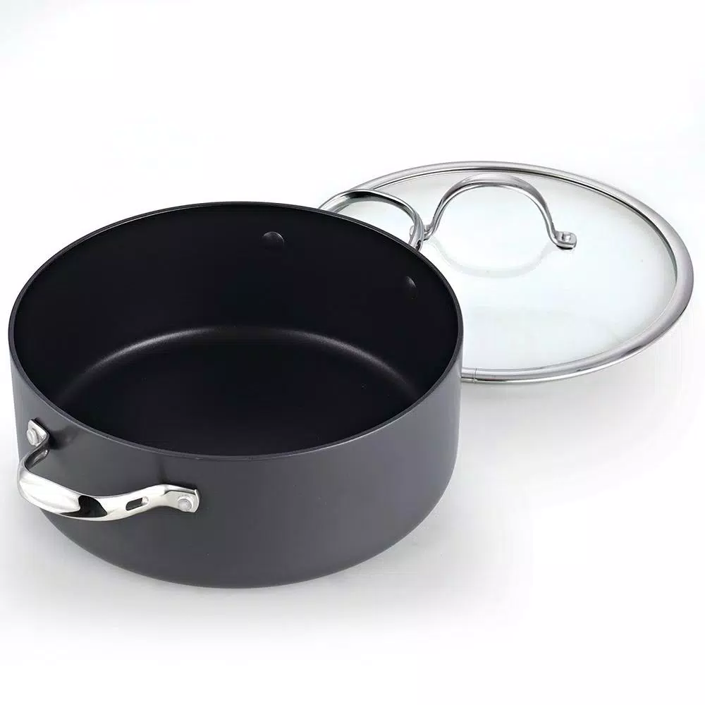 Cooks Standard 7 Qt. Hard-Anodized Aluminum Nonstick Casserole Dish with Glass Lid, Black