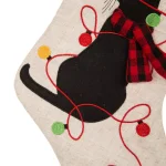 Glitzhome 21 in. LED Embroidered Cat Christmas Stockings, Cream Linen Style Polyester (2-Pack) thumbnail 5