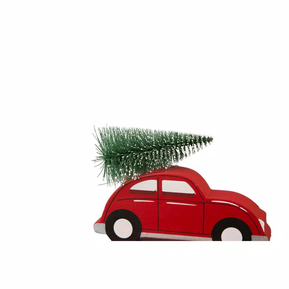 Glitzhome Red Car and Truck Wooden/Metal Stocking Holders, Set of 2