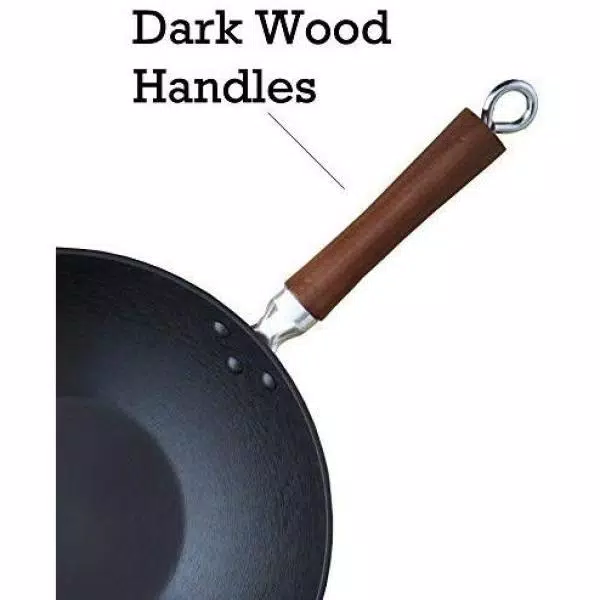 IMUSA 14 in. Light Cast Iron Pre-Seasoned Wok with Wood Handle
