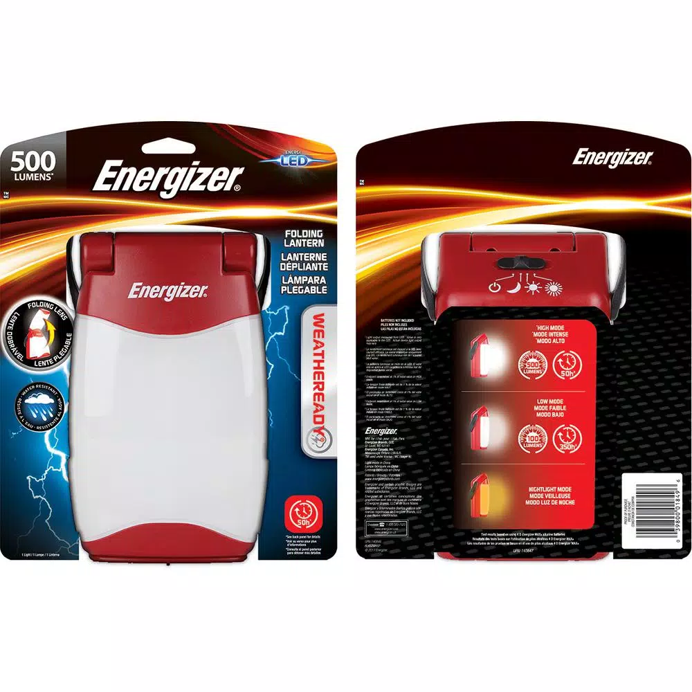 Energizer WeatheReady Folding LED Lantern, 500 Lumens, Water Resistant