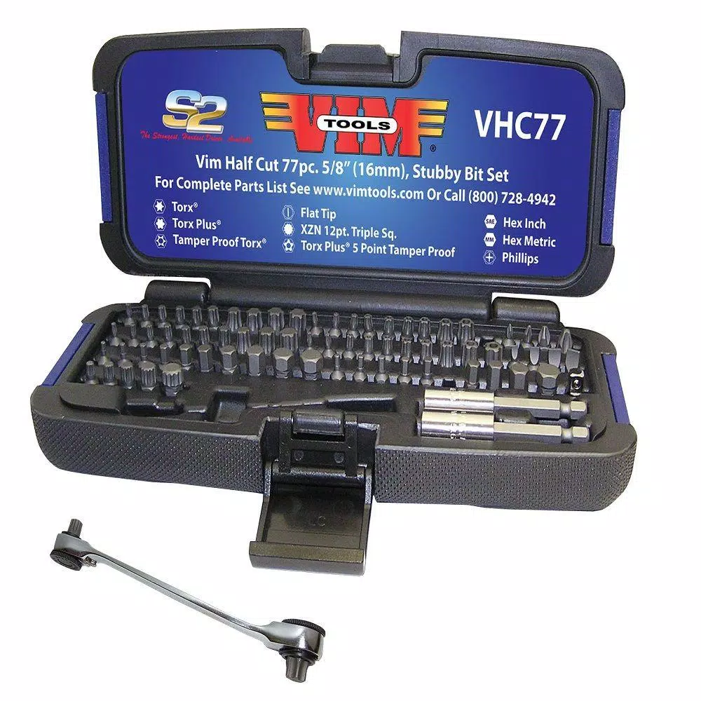VIM Tools 77-Piece Stubby Half Cut Bit Set, 5/8 in. S2 Steel Drivers