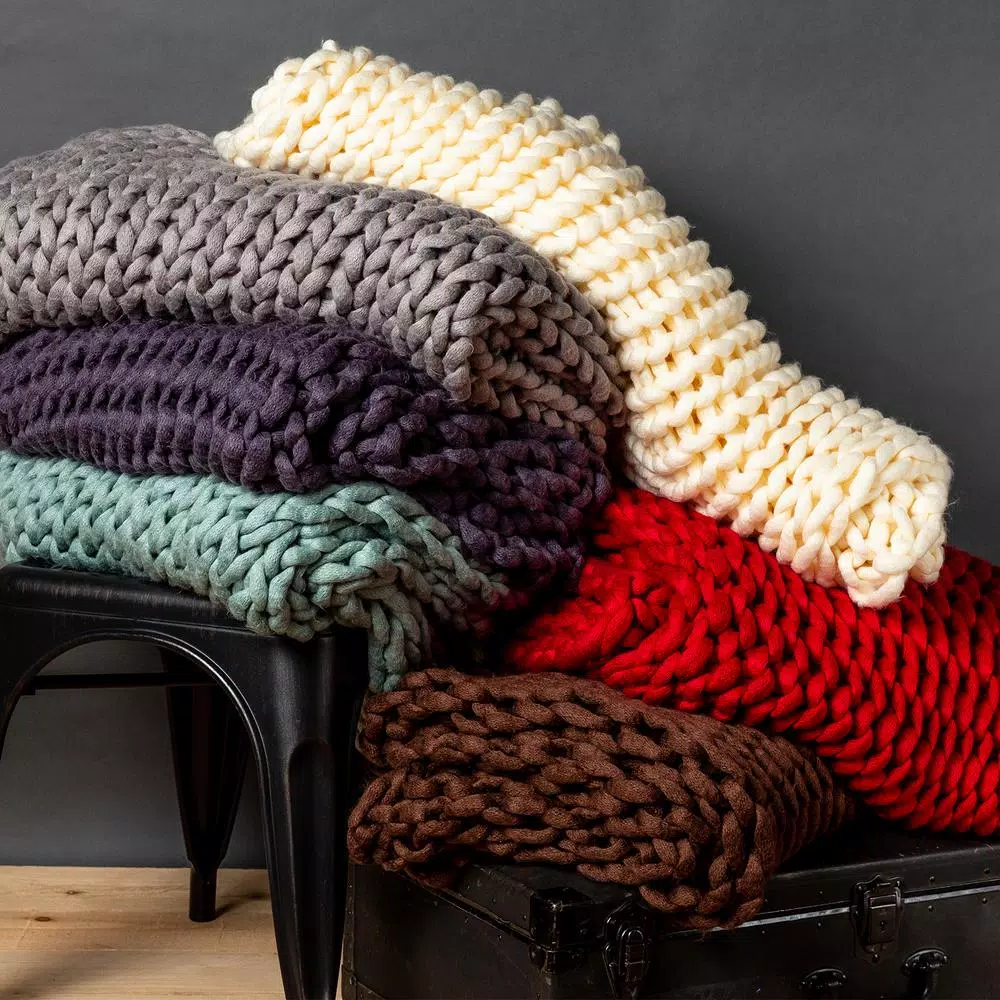 DONNA SHARP Indigo Acrylic Chunky Knitted Throw Blanket, 40 x 50 in