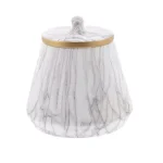 CosmoLiving by Cosmopolitan Modern Reflections 10 in. White and Gray Marble Ceramic Vase with Gold Rim thumbnail 3