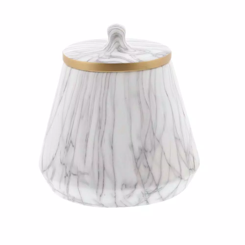 CosmoLiving by Cosmopolitan Modern Reflections 10 in. White and Gray Marble Ceramic Vase with Gold Rim
