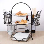 Creative Home 3-Tier Black Iron Buffet Caddy Serving Rack with Napkin and Flatware Holders thumbnail 4