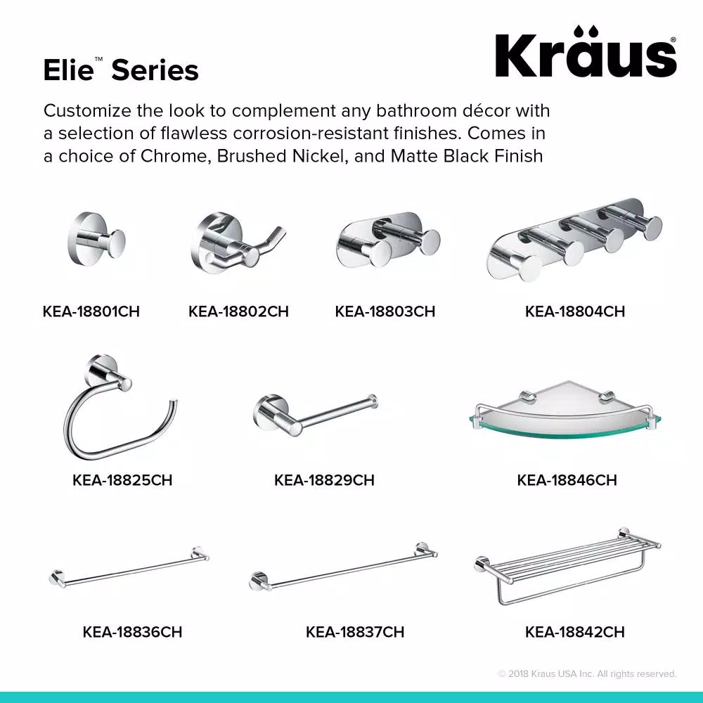 KRAUS Elie Double Robe and Towel Hook, Solid Brass, Chrome