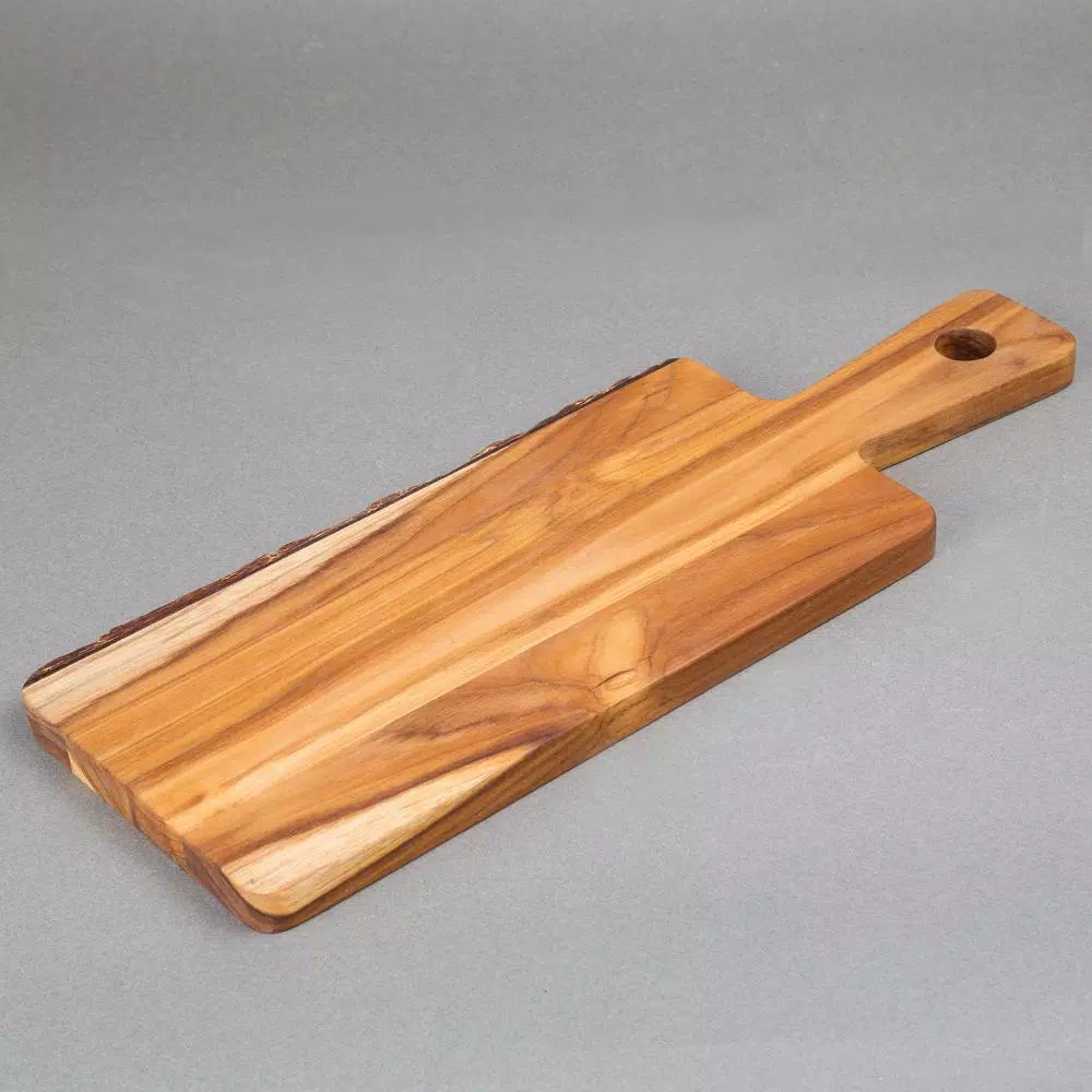 Creative Home Teak Wood Serving Cheese Paddle Board, 14-Inch Natural Edge Rustic Wood Board