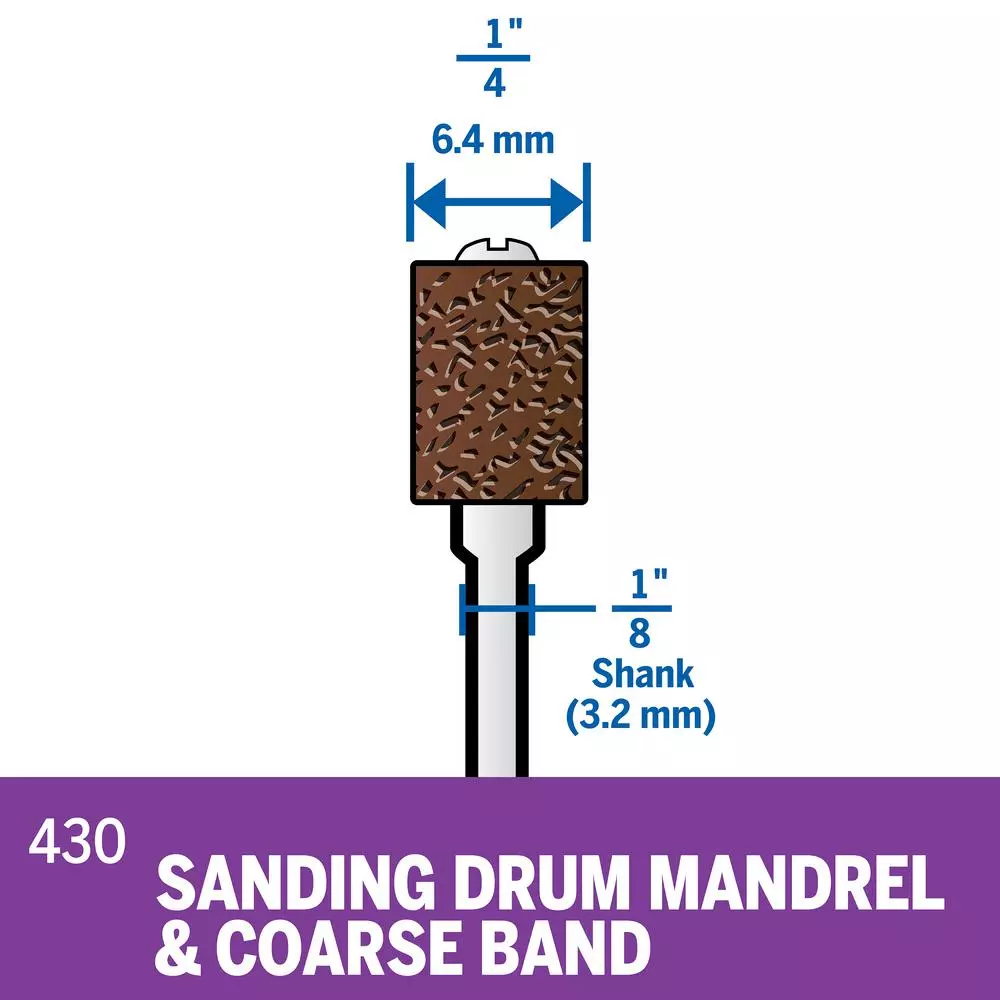 Dremel 1/4-Inch Rotary Tool Sanding Drum, 60-Grit Aluminum Oxide Sanding Band with 1/8-Inch Shank
