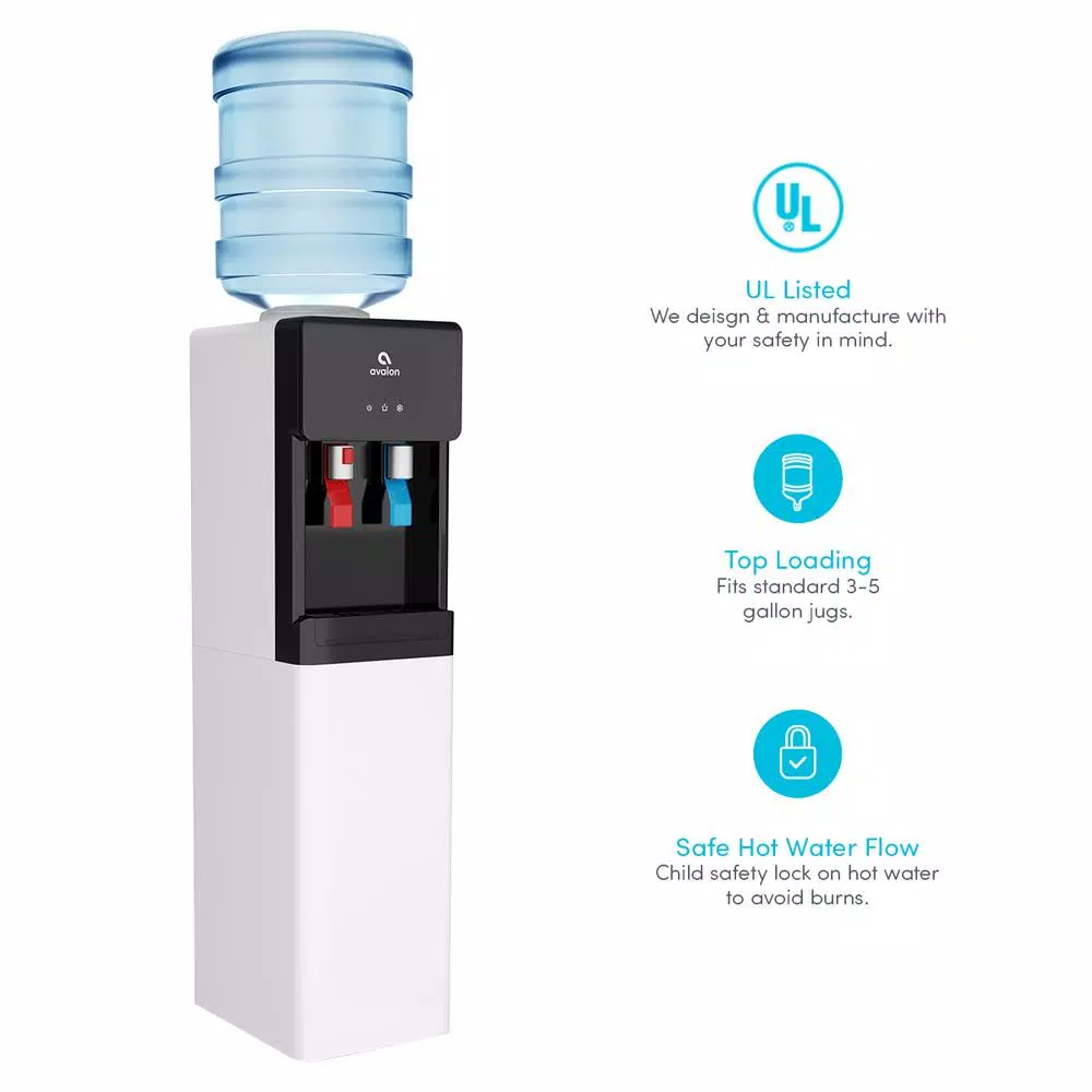 Avalon Top Loading Water Cooler Dispenser, Hot and Cold Water Dispenser with Child Safety Lock, White