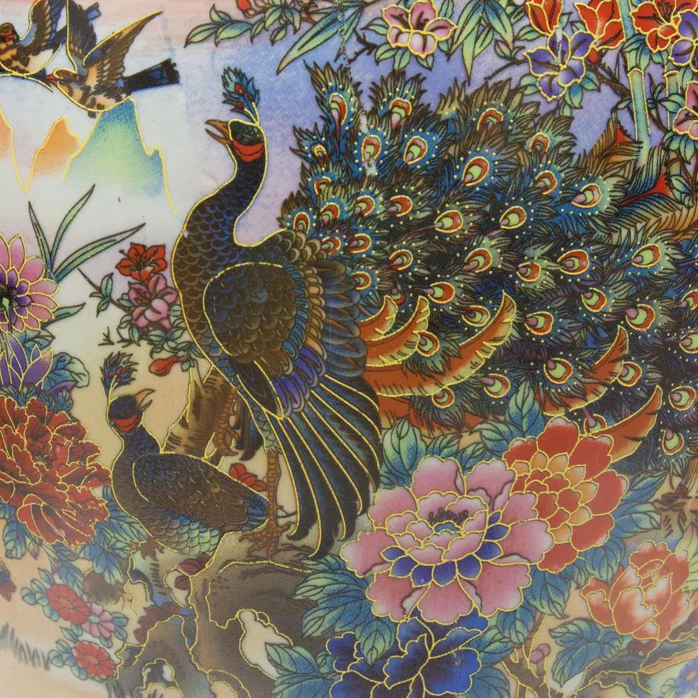 Unbranded Oriental Furniture 18 in. Rose Medallion Satsuma Peacock Porcelain Temple Jar
