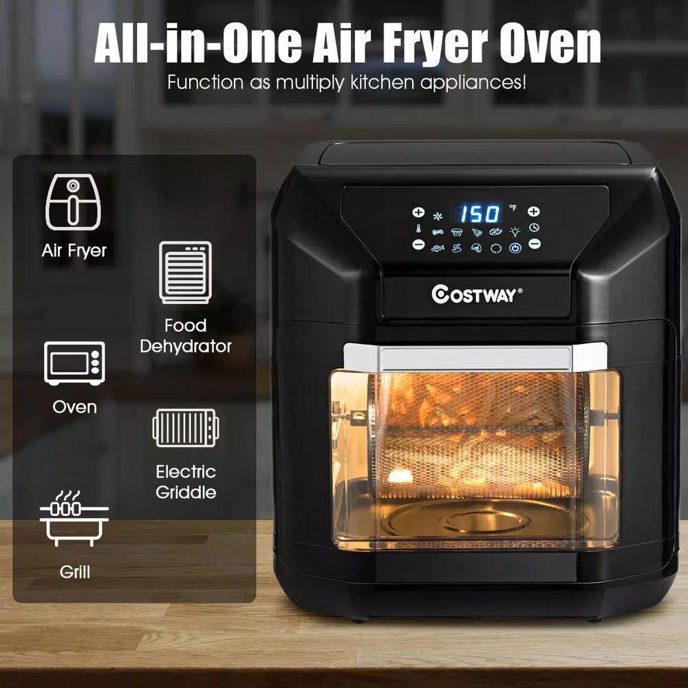 Costway 10.6 Qt. Black Air Fryer Oven with Rotisserie, 1700W Digital Air Fryer with 7 Presets