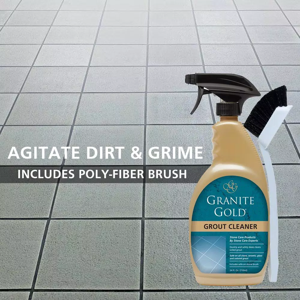 Granite Gold Grout Cleaner with Brush, 24 oz. - Safe for Stone, Tile, Porcelain, Ceramic & Glass